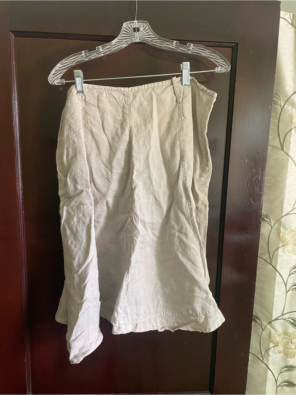 Beige A-Line Linen Midi Skirt